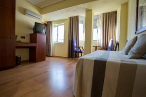 a hotel room with a bed and a television at Torreluz Apartamentos in Almería