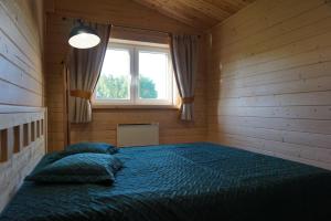1 dormitorio con 1 cama en una habitación con ventana en R&M Resort, en Petkėniškės