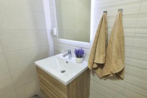 y baño con lavabo y espejo. en Apartments Kraljevic en Podaca