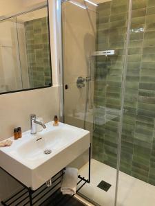 ein Bad mit einem Waschbecken und einer Dusche in der Unterkunft Hotel Delle Camelie in Florenz