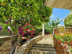 una rampa di scale in un giardino fiorito di Pietra del Colle Agriturismo ad Altavilla Silentina