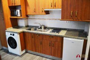 eine Küche mit einer Spüle und einer Waschmaschine in der Unterkunft Caseria de Comares Apartments 104 in Granada