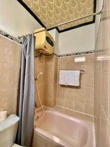 a bathroom with a bath tub and a toilet at Bao Minh Hotel in Hue