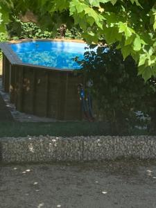 una piscina en un patio con un árbol en Bel appartement en campagne en Grane