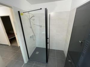 a shower with a glass door in a bathroom at Appartement cosy pour 5 pers. à Arcachon avec balcon et équipements complets - FR-1-474-213 in Arcachon +7 photos