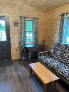 Lincoln Log Cabins في لينكولن: غرفة معيشة مع أريكة وطاولة