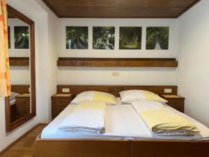 a bedroom with two beds and a mirror at Leitner in Wald am Schoberpaß