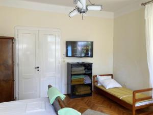 a room with a bed and a couch and a tv at Apartman Villa Amelia in Mošćenička Draga