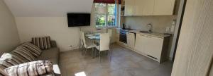 a kitchen with a couch and a table in a room at Pergolt Apartment in Pervalka
