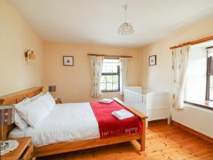 a bedroom with a bed and two windows at Tilladavin House in Tomhaggard