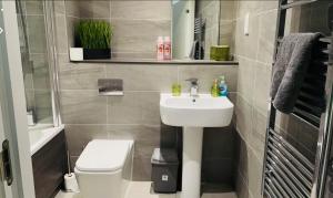 a small bathroom with a sink and a toilet at Kelham-Gem in Sheffield