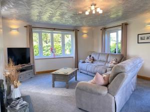 ein Wohnzimmer mit 2 Sofas und einem TV in der Unterkunft Buena Vista in Tintagel