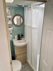 蒂梅丘拉的住宿－Rustic Farm Stay，一间带水槽和镜子的小浴室
