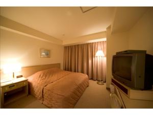 a hotel room with a bed and a television at Kitami Pierson Hotel - Vacation STAY 54804v in Kitami