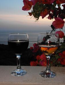 two glasses of wine sitting on a table at Majero Apartments in Utjeha