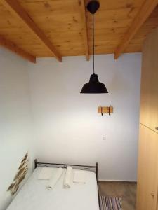 - une chambre avec un lit dans une pièce dotée d'un plafond dans l'établissement Στη Μεσσάδα... Sti Messada..., à Ioulída
