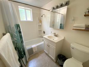 e bagno con servizi igienici, lavandino e doccia. di Private 1 Bd near Yosemite and Bass lake a Oakhurst