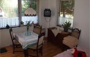 a dining room with a table and chairs and a tv at Cozy Home In Sagsdorf With Kitchenette in Sternberg