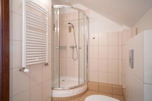 a bathroom with a shower and a toilet at Villa Luka in Łeba +26 photos