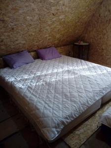 a bed with purple pillows in a room at Veličanka in Ulcinj