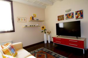 ein Wohnzimmer mit einem Flachbild-TV und einem Sofa in der Unterkunft Residence dei Frutti pieno centro - Il Ribes in Padua