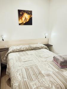 a bedroom with a bed with a picture on the wall at STUDIO LOFT SKI 53 CONFORT in Pas de la Casa