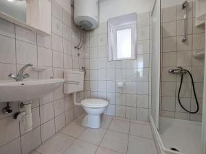 een badkamer met een toilet, een wastafel en een douche bij Apartments Ivan in Čižići