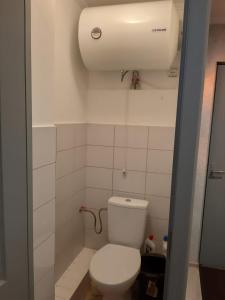 een kleine badkamer met een toilet en een licht bij Elen in Goliševa