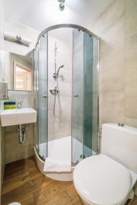 a bathroom with a shower and a toilet and a sink at Wilczy Wodospad in Karpacz +71 photos