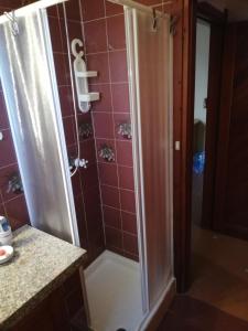 een douche met een glazen deur in de badkamer bij Nico 12 in Santa Luria