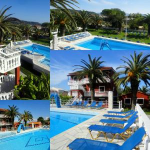 un collage de fotos de una piscina del complejo en Palma Sidari Corfu en Sidárion