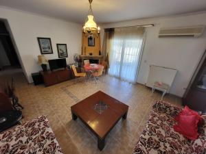 RITSA APARTMENT في بيريا: غرفة معيشة مع أريكة وطاولة قهوة