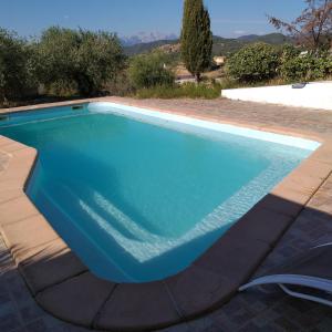 einen Pool mit blauem Wasser im Hof in der Unterkunft Agriturismo Funtan'Arva in Loculi