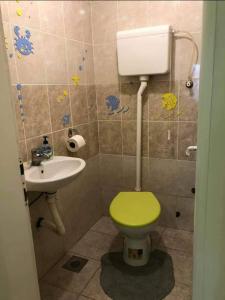 a bathroom with a green toilet and a sink at Greenspace in Niš +19 photos