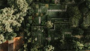 uma vista superior de uma floresta com árvores e uma estrada em Roots Resort em Monte Verde