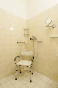 a shower with a chair in a bathroom at Valdštejn in Liberec