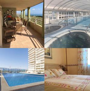 een collage van foto's van een resort met een zwembad en een hotel bij Retiro Playa y Spa in Tavernes de la Valldigna