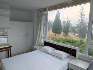 1 dormitorio con cama y ventana grande en TOKGÖZ HOTEL RESTAURANT, en Ulupinar
