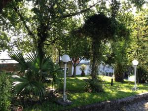 Deux feux de rue dans une cour arborée dans l'établissement RS Sobreiro, à Aves