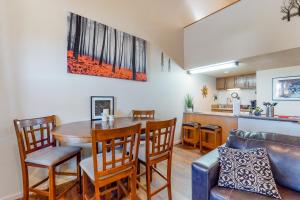 パゴサ・スプリングスにあるAspen Loftのテーブルと椅子、キッチンのあるリビングルーム