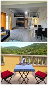 two pictures of a living room and a bedroom at Apartment Madison in Cavtat
