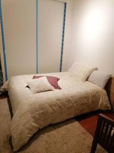 Un dormitorio con una cama con almohadas. en Maison sansonnette, 