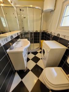W łazience znajduje się toaleta, umywalka i prysznic. w obiekcie Villa Georgina w mieście Vodice