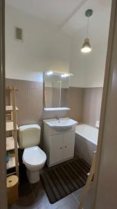 łazienka z toaletą, umywalką i wanną w obiekcie Appartement entier. Nice Riquier w Nicei