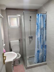 y baño con ducha, aseo y lavamanos. en Apartmani Podvisoki, en Visoko