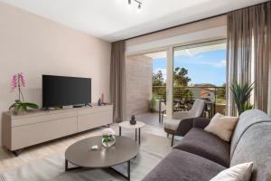 uma sala de estar com um sofá e uma televisão em Apartment HANA em Pjescana Uvala