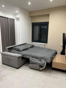 een slaapkamer met een groot bed in een kamer bij Belle appartement avec parking gratuit in Blanzy
