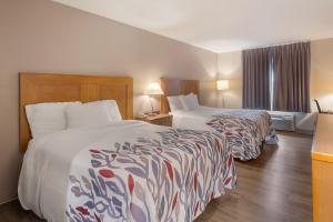 a hotel room with two beds and a window at Red Roof Inn Dahlgren - Naval Base in Dahlgren