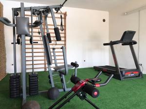 a gym with several exercise bikes and a treadmill at Tenuta Carabollace in Sciacca