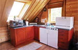 a kitchen with a stove and a sink in a cabin at 2 Bedroom Amazing Apartment In Sandnes in Bråstein